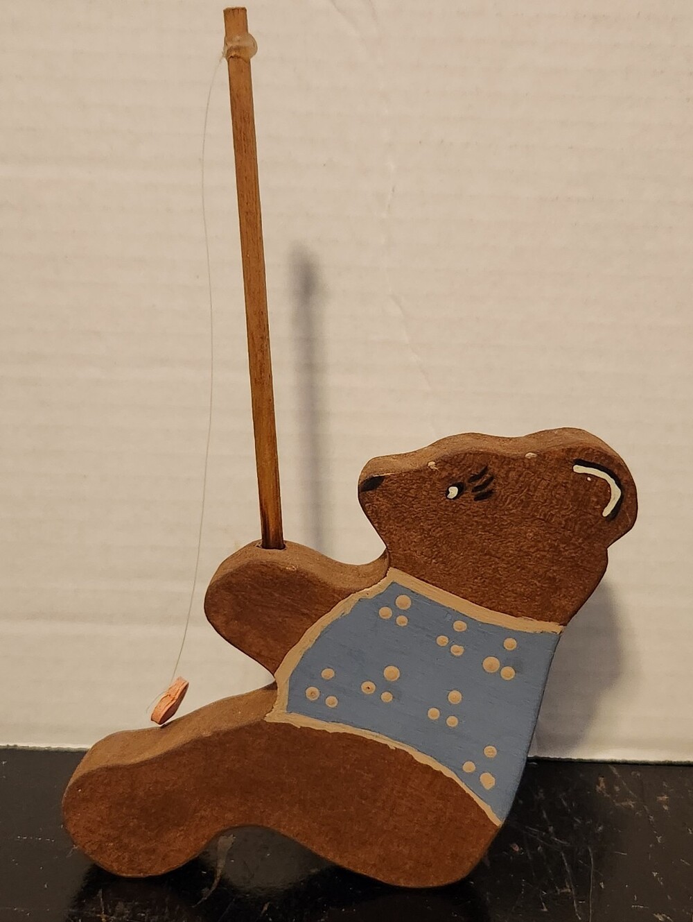 Vintage 90s Wooden Primitive Shelf Sitting Fishing Bear